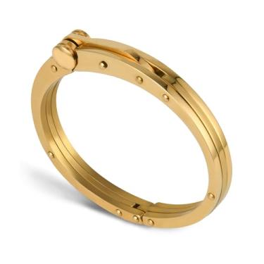 Imagem de My Daily Styles Pulseira masculina de aço inoxidável em dois tons ou cor sólida, elos de cabo durável, ajuste ajustável de pulso de 20 a 23 cm, joias modernas para homens (ouro maciço)