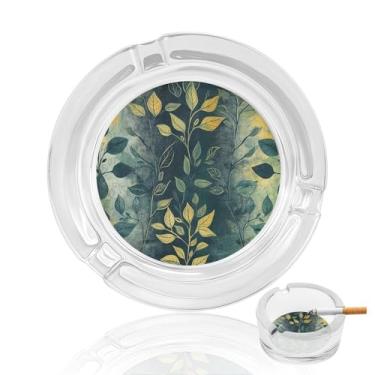Imagem de Cinzeiro de vidro de cristal de folhas verdes claras, cinzeiro redondo para fumar de vidro resistente, portátil, decorativo, moderno, para uso em casa, escritório, interior, exterior, pátio
