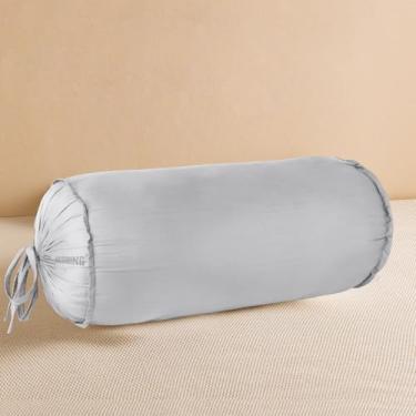 Imagem de SAHARBEDDINGS 2 fronhas de almofada de pescoço cervical com almofadas de algodão para almofada cilíndrica e fecho de cordão fronha de pescoço redondo (cinza prateado, travesseiro de rolo 18 x 6 pacote