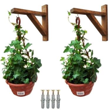 Imagem de Kit 4 Mão Francesa Madeira cedro Suporte Pendurar Vaso Plantas Flores Com Gancho Buchas e Parafusos(KIT 2 UNIDADE)