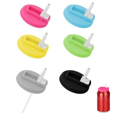 Imagem de 6 Tampas Lata Refrigerante, Tampas Silicone Latas Refrigerante com Palhinhas Silicone para Bebidas Enlatadas Padrão Sumos Cerveja (Preto, Azul, Verde, Cinzento, Rosa Vermelho, Amarelo)