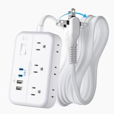 Imagem de NTONPOWER Tira de linha de 2 pinos, adaptador de tomada de 2 pinos para 3 pinos de 1875 W, filtro de linha protetor contra surtos de 1080 Joules com 4 portas USB (2 USB C), cabo de extensão de plugue