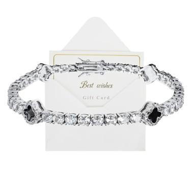 Imagem de MRDOPELUX Pulseira de tênis de trevo de quatro folhas para homens, pulseiras de zircônia cúbica 5A+ de 4 mm para mulheres, 7inches, Cobre, Zircônia cúbica