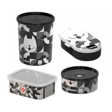 Imagem de Kit 4 Potes Porta Ração Organizador Petiscos Remédios Ração Snack Marmipet Viagem (Preto)