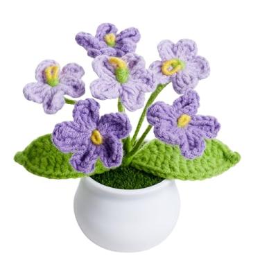 Imagem de NUKAYAI Flores de crochê roxas gradientes fofas feitas à mão em vasos de plantas para professoras, aniversário de casamento, dia dos namorados, decoração para carro, casa, quarto, escritório