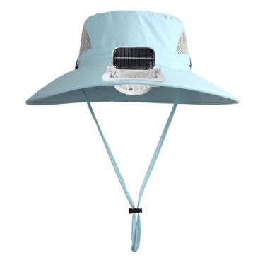 Imagem de UGPLM Chapéu de proteção solar infantil com ventilador solar recarregável, multifuncional, prático, respirável, para caminhadas e acampamentos de verão, Azul