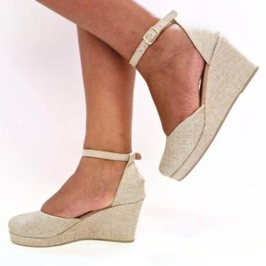Imagem de Sandália Anabela Fechada Salto Plataforma - Tulip Shoes, Juta, 38