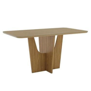 Imagem de Mesa de Jantar Vértice 160 cm Canto Arredondado com Vidro Nature  Henn