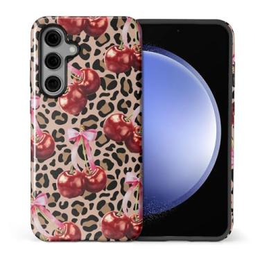 Imagem de ilikediy Capa para Samsung Galaxy S24, HL2 Estética Leopardo Cereja Laço Híbrido 2 Camadas Capa Protetora de Silicone Design Padrão Capa