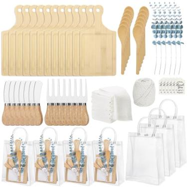 Imagem de 110 peças de prêmios de chá de bebê para vencedores de jogos 12 conjuntos de jogos de chá de bebê toalha de colher de tábua de queijo de bambu hastes artificiais de eucalipto cartão de agradecimento