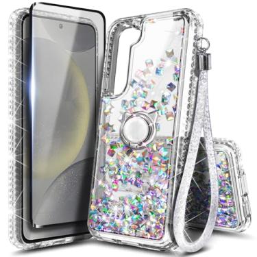 Imagem de NGB Supremacy Capa Projetada Para Samsung Galaxy S22 (6,1") Com Protetor De Tela (Cobertura Máxima, Tpu Flexível), Suporte Anel/Alça Pulso, Glitter Brilhante Flutuante Líquido Fofo (Pedra Cristal)