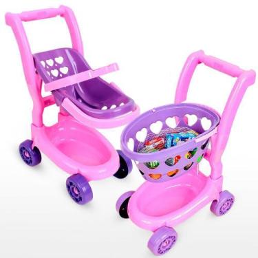Imagem de Kit Carrinho de Compras + Carrinho de Boneca + Acessório Infantil - no