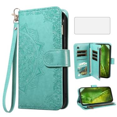 Imagem de Asuwish Capa de celular para celular Google Pixel 8A com protetor de tela de vidro temperado e flor flip porta-cartão de crédito suporte Pixel8A A8 5G mulheres homens verde