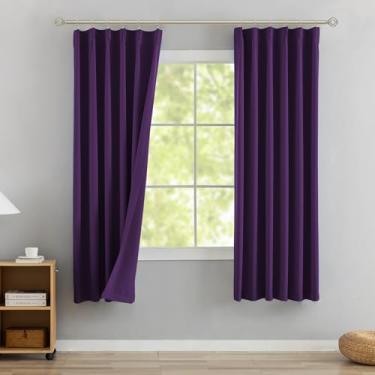 Imagem de DONREN Cortinas blackout roxas plissadas com aba traseira 101,6 cm L x 160 cm C
