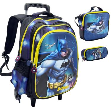 Imagem de Kit Mochila Infantil Rodinhas Escolar 3D - Batman