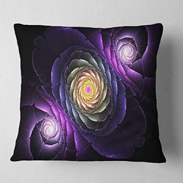 Imagem de Designart Fractal Purple Digital Art Manta de flores para sala de estar, sofá, almofada + capa de almofada impressa em ambos os lados 66 cm x 66 cm