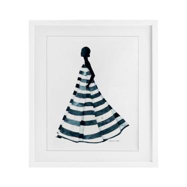 Imagem de Stupell Industries Vestido listrado azul com estampa emoldurada branca sob vidro por Simone Elum, 40 x 33