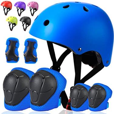 Imagem de Conjunto de capacete de bicicleta infantil - Capacete de ciclismo ajustável com joelho, cotoveleiras e protetores de pulso, equipamento esportivo de proteção infantil