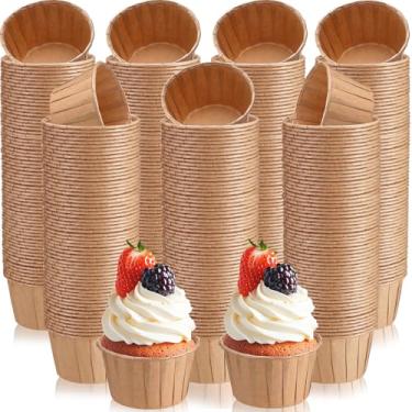Imagem de Gandeer 300 peças de forros de cupcake naturais, forros de pergaminho, 100 ml, copos descartáveis para bolos de cupcake, embalagens à prova de gordura para muffin e sobremesa para casamento, festa de