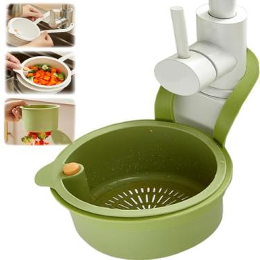 Imagem de Cesta de coador de pia de cozinha, cesta de filtro de pia autolimpante de uso geral - pressione as mãos livres para esvaziar, evita entupimentos e raspagem bagunçada (verde)