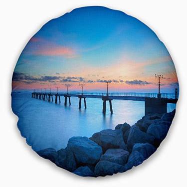 Imagem de Designart Litoral rochoso azulado com ponte do mar do cais sala de estar, sofá, almofada de alta qualidade + capa de almofada impressa em ambos os lados 50 cm