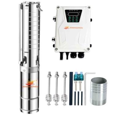 Imagem de JENENSERIES Bombas De Água Solares 750 W Cc 48 V, Impulsor Poço Profundo Aço Inoxidável 4" Com Altura Manométrica Máxima 262 Pés, Fluxo 16 Gpm E Controlador Carga Mppt, Kits Interruptores Flutuação