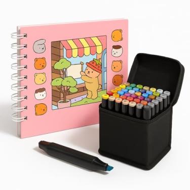 Imagem de Kit Canetinha Ponta Dupla 36 Cores com Caderno para Colorir - Ideal para Arte, Lettering, Pintura Escolar - Marcador Permanente Duas Pontas de Secagem Rápida e à Prova D’água