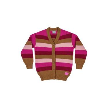 Imagem de Cardigan Listrado em Tricô Infantil Menina Quimby, Marrom, 6