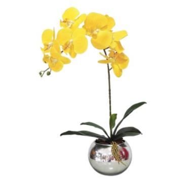 Imagem de Arranjo No Vaso Prata Flores Artificial Orquideas Amarelo - La Caza St