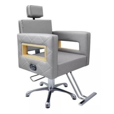 Imagem de Cadeira Berlin Reclinável Hidráulica estrela Salão estofado Prata Acet