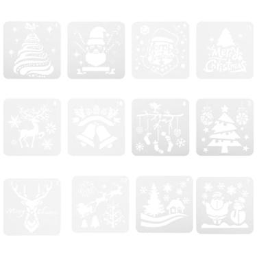 Imagem de Tofficu 12 Peças de Estênceis de Elementos Natalinos, Molde Oco para Pintura de Feriados, Ferramenta de Desenho Infantil para Pintura de Cartão, Brinquedos Educativos E de Aprendizagem de Plástico