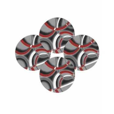 Imagem de Jogo americano redondo conjunto de 4 tapetes geométricos vermelhos e cinzentos laváveis jogo americano moderno linhas abstratas círculo trançado tapete de mesa para cozinha, mesa de jantar, festa
