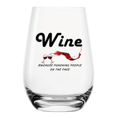 Imagem de Taça de vinho engraçada sem haste porque perfurar pessoas no rosto é ilegal ideia única novidade para ele, ela, mãe, esposa, chefe, irmã, melhor amiga, presente de aniversário perfeito para colega de