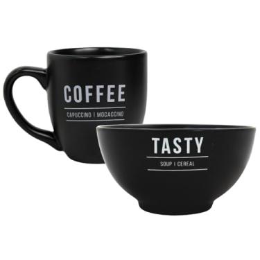 Imagem de Kit De Canecas Em Porcelana 300ml Com Bowls 440ml Sopa Café Da Manhã Chá Bebida Quente (1, PRETO)