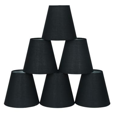 Imagem de LAMPWELL VELLA Conjunto de 6 persianas de lustre pretas com clipe para lustre, persiana pequena com clipe, φ13 cm × 9 cm × A 13 cm, mini abajur de barril de tecido, para lâmpada de vela e lâmpada
