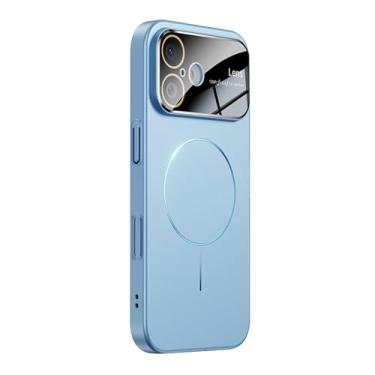 Imagem de Omio Capa magnética para iPhone compatível com MagSafe, protetor de lente de câmera de vidro embutido, visor de logotipo de janela grande, proteção contra quedas de grau militar, capa fosca para