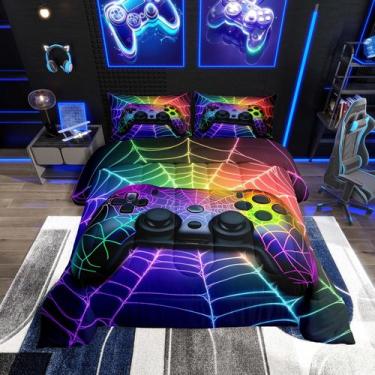 Imagem de Conjunto de edredom Erosebridal Gamer Rainbow Spider Web Twin