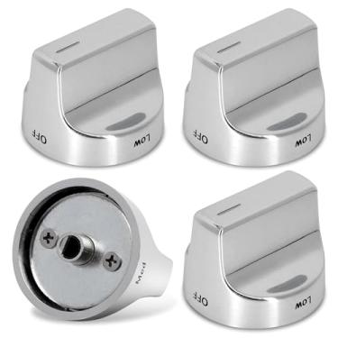 Imagem de Puxador de fogão W11122880 compatível com fogões de gás Whirlpool WFG520S0, WFG745H0, WFG770H0, substitui W10862482, peças de fogão a gás Whirlpool Botões de controle de fogão 4 peças