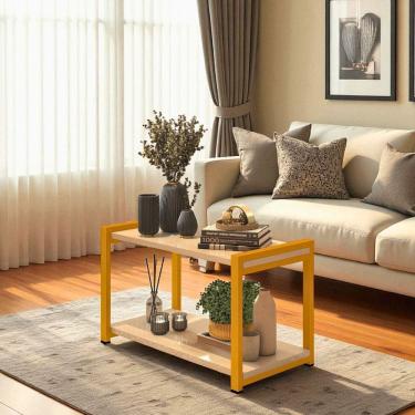 Imagem de Mesa de Centro Atenas 2 Prateleiras MDF Estrutura de Metalon Moderna Funcional