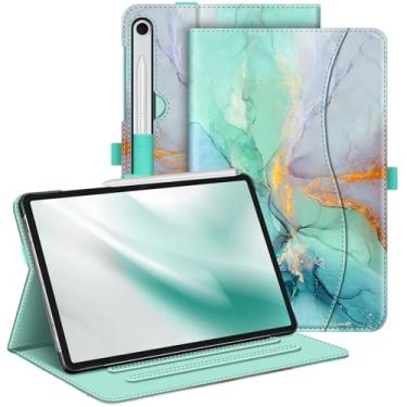 Imagem de FINTIE Capa Para Samsung Galaxy Tab S10 Fe/ S9 Fe 5G 10,9"/Tab 11", Protetora Com Visão Multiângulo E Bolso, Modo De Suspensão/Ativação Automático, Cor Mármore Esmeralda