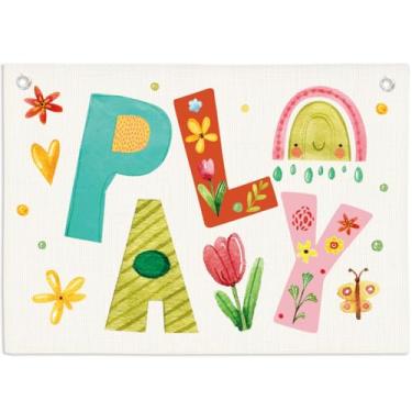 Imagem de Faixa de parede com letras de brincar, para quarto de crianças, faixas coloridas de linho para pendurar em lona para decoração de parede para quarto de bebê, meninos, meninas, berçário, sala de jogos