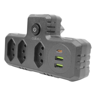 Imagem de Tomada Adaptador Com 6 Entradas 3 Em 1 Com Botão Liga e desliga - Coib
