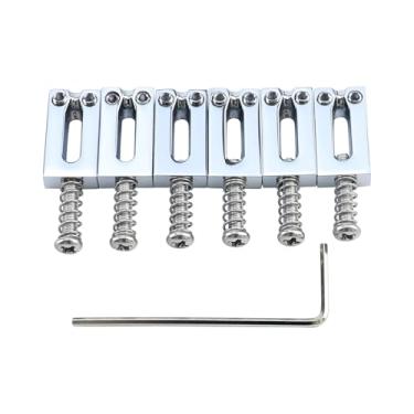 Imagem de OVSAL Selas de ponte para guitarra elétrica cromada 10,5 mm de liga de zinco Tremolo Bridge Saddles compatíveis com Fender Strat St Tele Telecaster 6 cordas peças de reposição para guitarra elétrica
