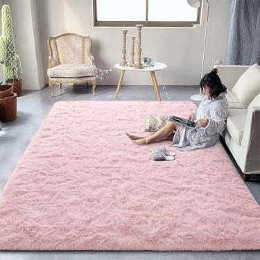 Imagem de Tapete de pelúcia fofo para sala de estar, decoração de casa, quarto, cabeceira, tapete grande para brincar e engatinhar (200x200cm (78x78 pol.)/rosa)