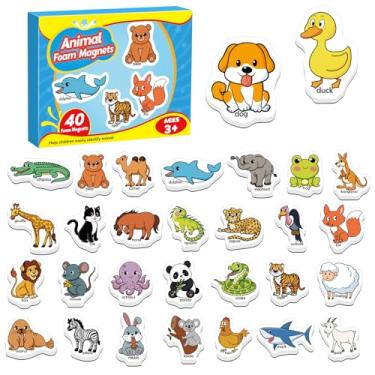 Imagem de Kasfalci 40 ímãs de animais – Ímãs de geladeira para crianças, brinquedos magnéticos de animais para crianças, jogos de aprendizagem, brinquedos de terapia da fala para pré-escola jardim de infância