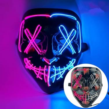 Imagem de SHANJIA Máscara de Halloween, máscara iluminada, crânio assustador com iluminação LED para festival de Halloween, cosplay, baile de máscaras, festa de carnaval (estilo 9)