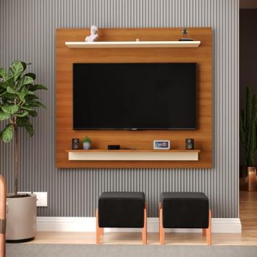 Imagem de Painel Murilo para TV até 43, MDP, Prateleiras, Sala Moderna, Compacto, Suspenso (Madeira)