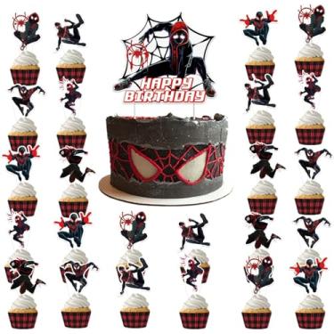 Imagem de Ddajksq 25Pcs Miles Morales Party Cake Decorations, Spider Birthday Cake Cupcake Toppers for Spidey Party Supplies