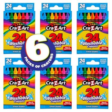 Imagem de Cra-Z-Art Giz de cera laváveis, pacote a granel, 24 unidades, 6 pacotes de giz de cera, material escolar a granel para sala de aula, essenciais de volta às aulas