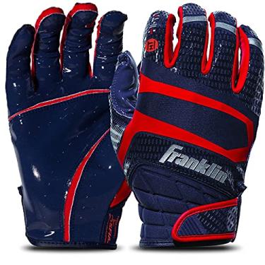Imagem de Franklin Sports Luvas receptoras de futebol premium Hi-Tack - azul marinho/vermelho - juvenil grande